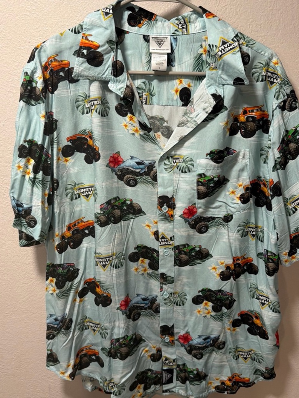 Monster Jam Light Blue Hawaiian Short-Sleeve Shirt